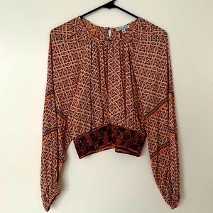 Printed Long Sleeve Bohemian Crop